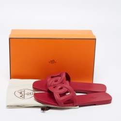 Hermes Burgundy Rubber Aloha Flat Slides Size 37