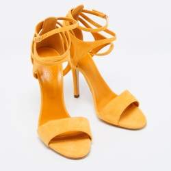 Hermes Alphonso Yellow Suede Cross Ankle Wrap Sandals Size 38