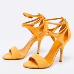 Hermes Alphonso Yellow Suede Cross Ankle Wrap Sandals Size 38
