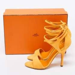 Hermes Alphonso Yellow Suede Cross Ankle Wrap Sandals Size 38
