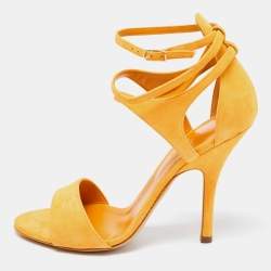 Hermes Alphonso Yellow Suede Cross Ankle Wrap Sandals Size 38
