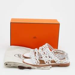 Hermes White Leather Kalliste Ankle Strap Flat Sandals Size 38