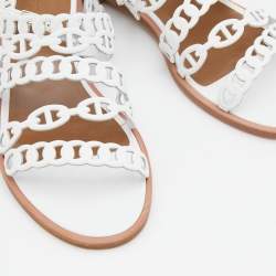 Hermes White Leather Kalliste Ankle Strap Flat Sandals Size 38