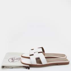 مملوكة مسبقًا Hermes White Leather Oran Flat Slide Sandals Size 39