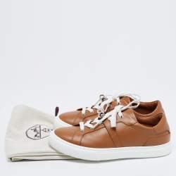 Hermes Tan Leather Day Low-Top Sneakers Size 38.5