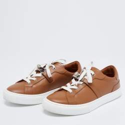 Hermes Tan Leather Day Low-Top Sneakers Size 38.5