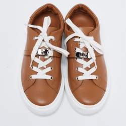 Hermes Tan Leather Day Low-Top Sneakers Size 38.5