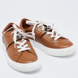 Hermes Tan Leather Day Low-Top Sneakers Size 38.5