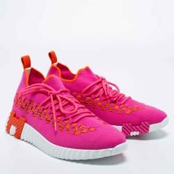 Hermes Pink/Orange Knit Fabric Flex Low Top Sneakers Size 39.5