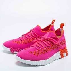 Hermes Pink/Orange Knit Fabric Flex Low Top Sneakers Size 39.5