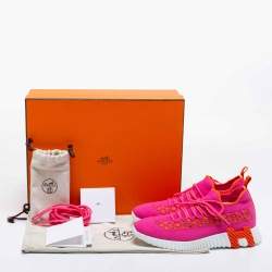 Hermes Pink/Orange Knit Fabric Flex Low Top Sneakers Size 39.5