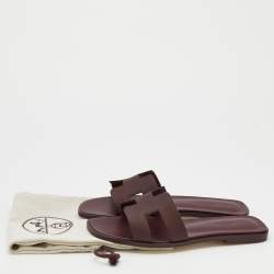 Pre Owned Hermés Bordeaux Epsom Leather Oran Slide Sandals Size 38