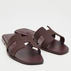 Pre Owned Hermés Bordeaux Epsom Leather Oran Slide Sandals Size 38