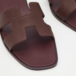 Pre Owned Hermés Bordeaux Epsom Leather Oran Slide Sandals Size 38