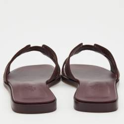 Pre Owned Hermés Bordeaux Epsom Leather Oran Slide Sandals Size 38
