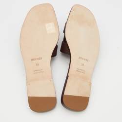 Pre Owned Hermés Bordeaux Epsom Leather Oran Slide Sandals Size 38
