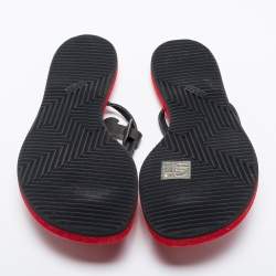 Hermes Red/Black Canvas Chene Dunkle Thong Flats Size 39