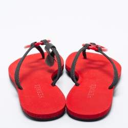 Hermes Red/Black Canvas Chene Dunkle Thong Flats Size 39