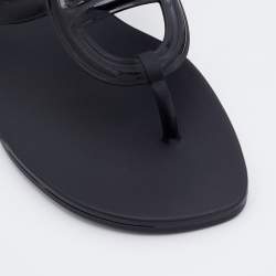 Hermes Black Rubber Chaine d'Ancre Thong Flat Slides Size 39