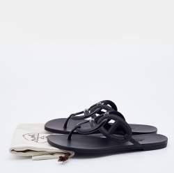 Hermes Black Rubber Chaine d'Ancre Thong Flat Slides Size 39