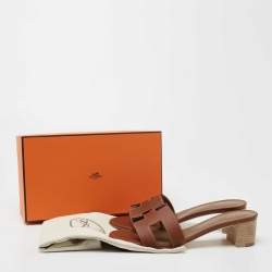 Hermes Brown Leather Oasis Slides Size 41