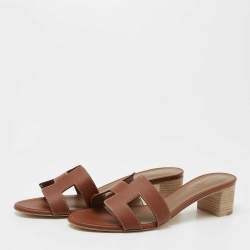 Hermes Brown Leather Oasis Slides Size 41