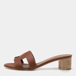 Hermes Brown Leather Oasis Slides Size 41