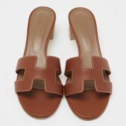 Hermes Brown Leather Oasis Slides Size 41