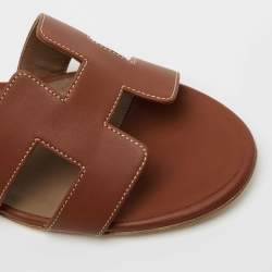 Hermes Brown Leather Oasis Slides Size 41