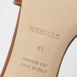 Hermes Brown Leather Oasis Slides Size 41