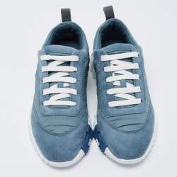Hermes Blue Neoprene and Suede Bouncing Sneakers Size 37