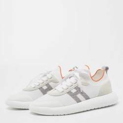 Hermes White Knit Fabric Crew Sneakers Size 39