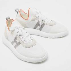 Hermes White Knit Fabric Crew Sneakers Size 39