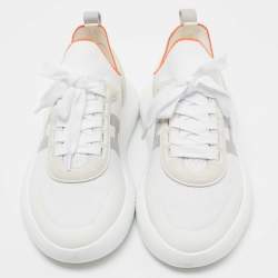 Hermes White Knit Fabric Crew Sneakers Size 39