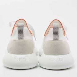 Hermes White Knit Fabric Crew Sneakers Size 39