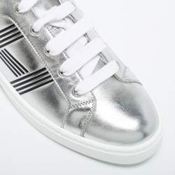 Hermes Silver Leather Avantage Low Top Sneakers Size 40