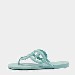 Hermes Mint Green Rubber Egerie Thong Flat Slides Size 38