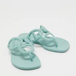 Hermes Mint Green Rubber Egerie Thong Flat Slides Size 38