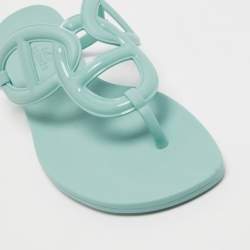 Hermes Mint Green Rubber Egerie Thong Flat Slides Size 38