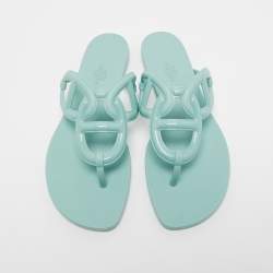 Hermes Mint Green Rubber Egerie Thong Flat Slides Size 38