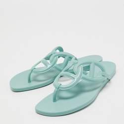 Hermes Mint Green Rubber Egerie Thong Flat Slides Size 38