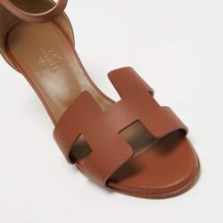 Hermes Brown Leather Legend Ankle Strap Sandals Size 38.5