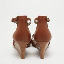 Hermes Brown Leather Legend Ankle Strap Sandals Size 38.5