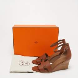 Hermes Brown Leather Legend Ankle Strap Sandals Size 38.5