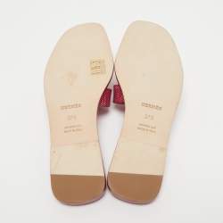 Hermes Pink Lizard Leather Oran Flat Slides Size 37.5