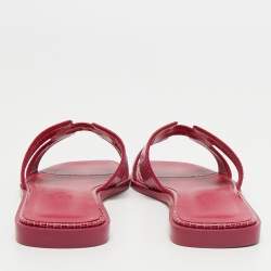 Hermes Pink Lizard Leather Oran Flat Slides Size 37.5