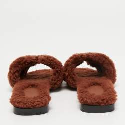 Pre Owned Hermès Brown Shearling Fur Oran Flat Slides Size 36