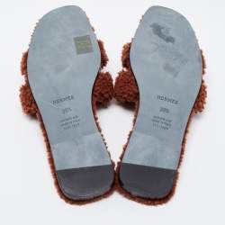 Hermes Brown Shearling Oran Slide Sandals Size 38.5