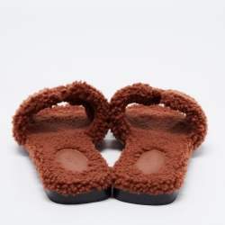 Hermes Brown Shearling Oran Slide Sandals Size 38.5