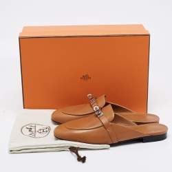Hermes Brown Leather Oz Mules Size 37.5